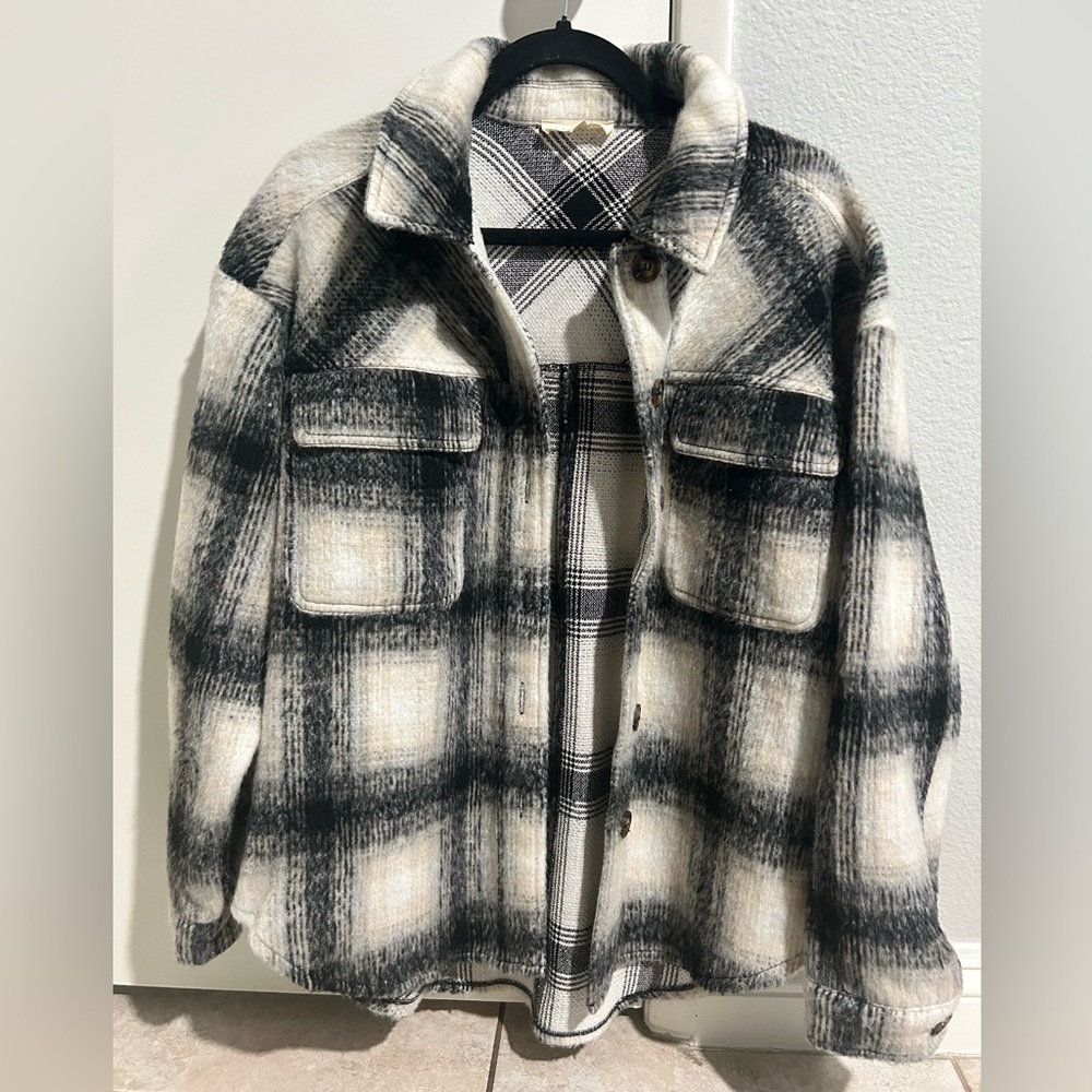 Oversized black and white flannel button up